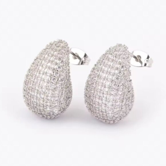 White Lab-Created Sapphire Teardrop Drop Earrings, Sterling Silver Plated - Picture 1 of 3
